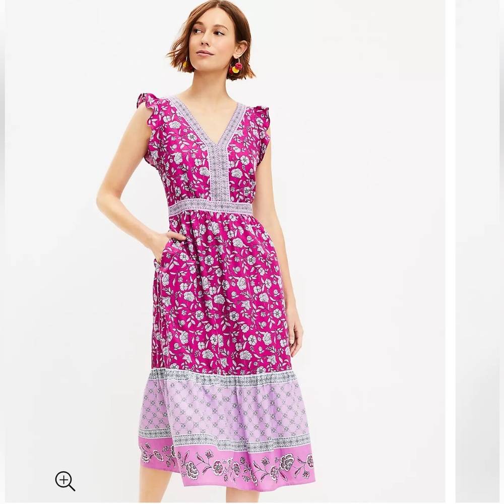 LOFT Ruffle Midi Dress - Size 6